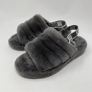 NEW Ugg Fluff Yeah Slippers Size 9 Charcoal Gray Slide Sandal